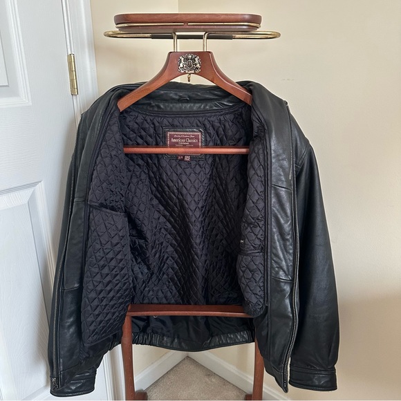 Vintage Colebrook American Classics Leather Bomber Jacket Black Zip Up - Picture 1 of 11